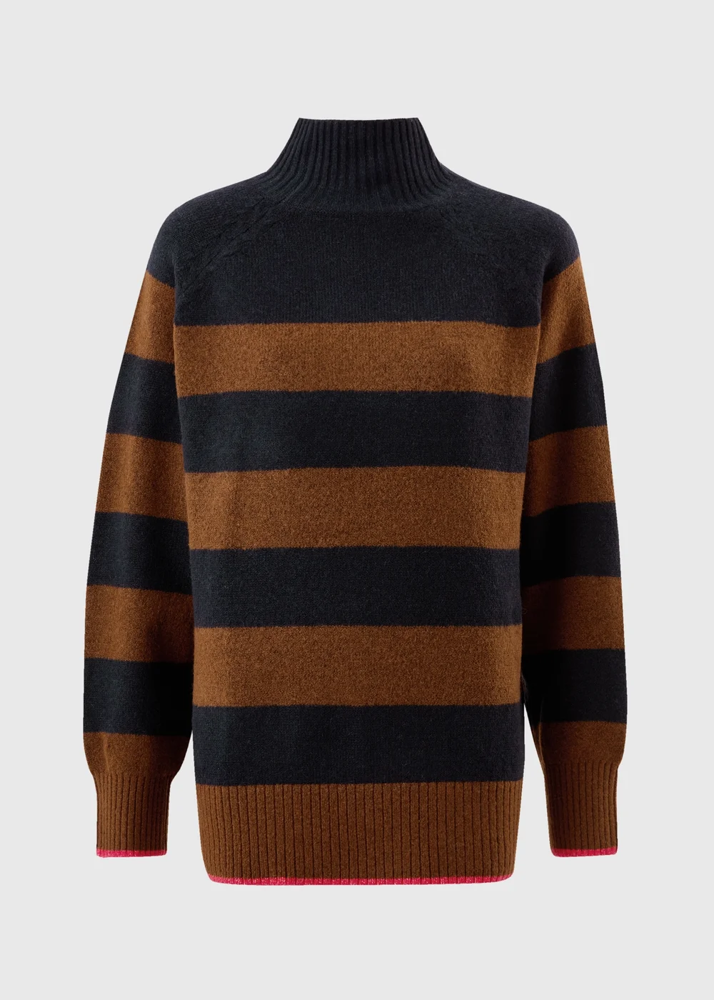 Navy/Camel Striped Funnel Neck Jumper - XS Image 5