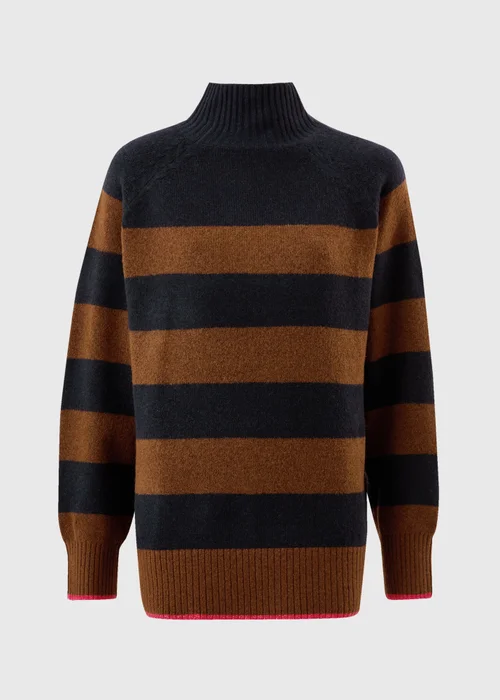 Navy/Camel Striped Funnel Neck Jumper - XS Image 5
