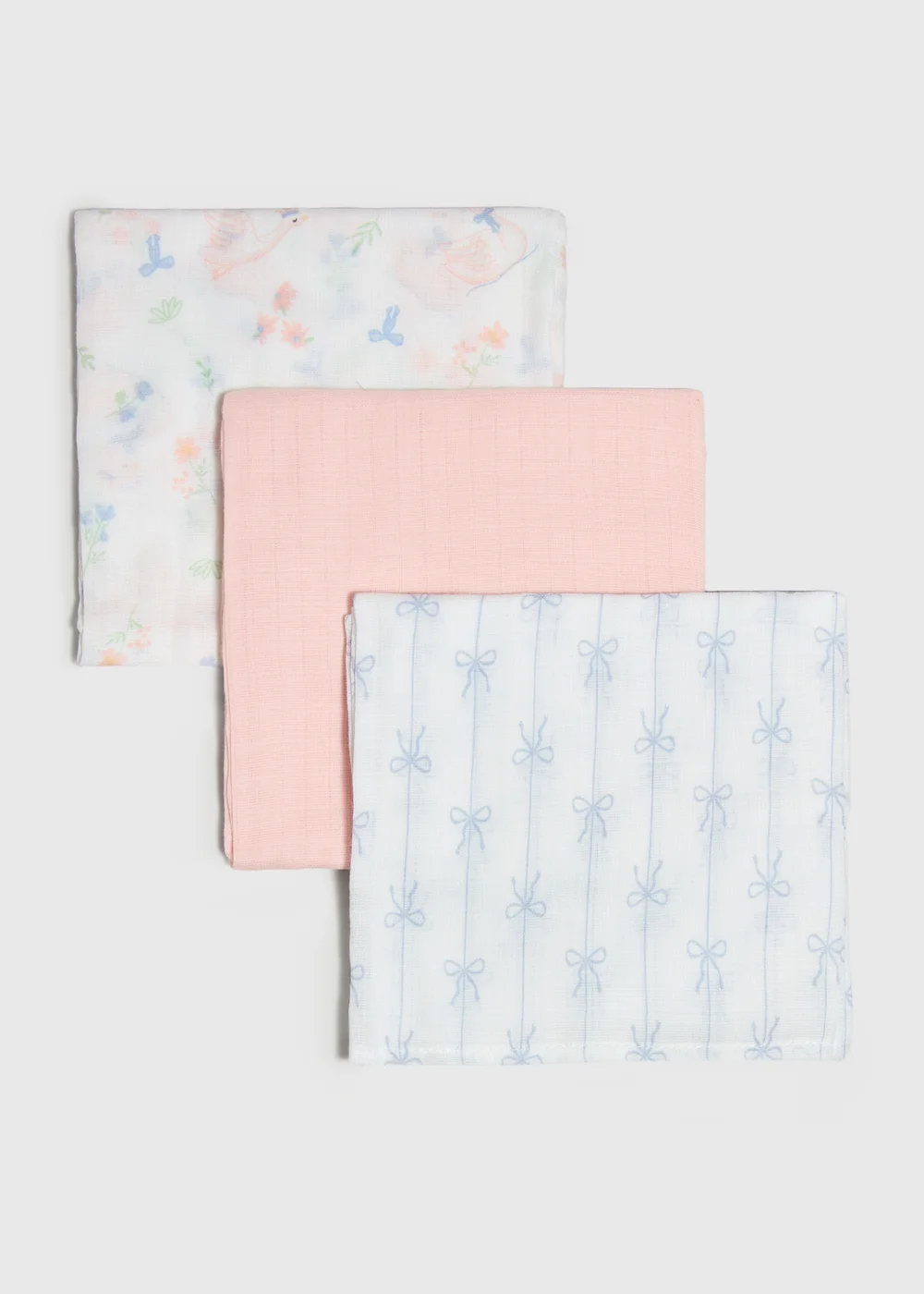 3 Pack Baby Pink Patterned Muslin Cloths - One Size Image 2