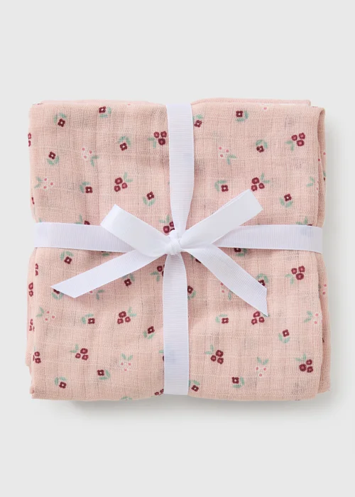 3 Pack Baby Pink Floral Muslin Cloths - One Size Image 1