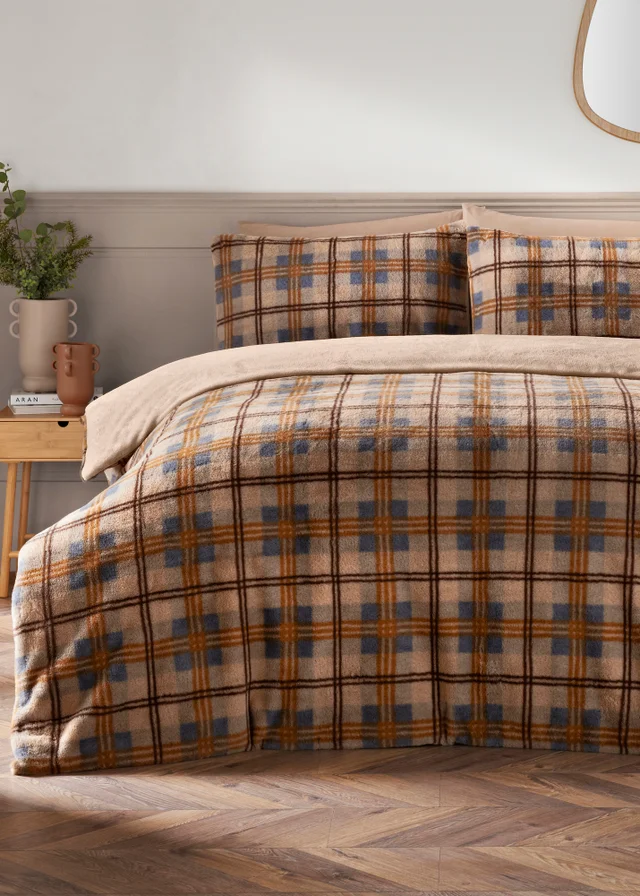Faux Fur Multicolour Check Duvet Set