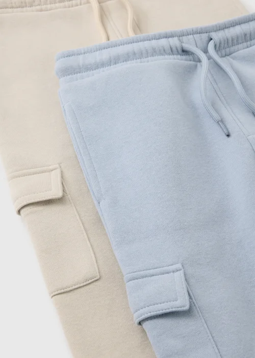 2 Pack Boys Blue & Stone Cargo Jogging Bottoms (1-8yrs) - 1-1.5 Yrs Image 2
