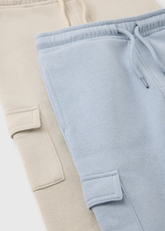 2 Pack Boys Blue & Stone Cargo Jogging Bottoms (1-8yrs)