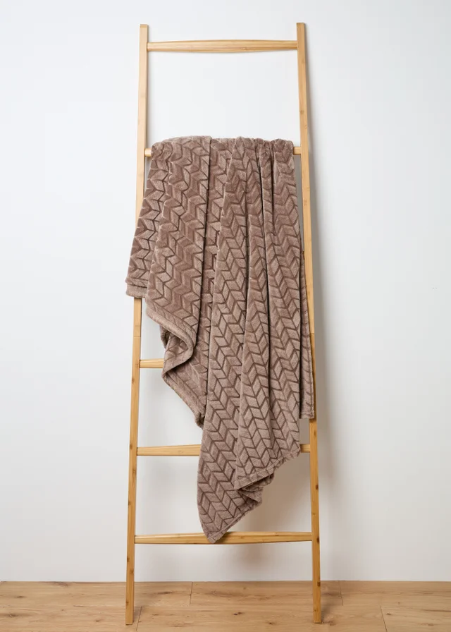 Taupe Chevron Embossed Fleece Throw