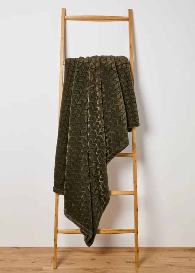 Olive Chevron Embossed Fleece Throw