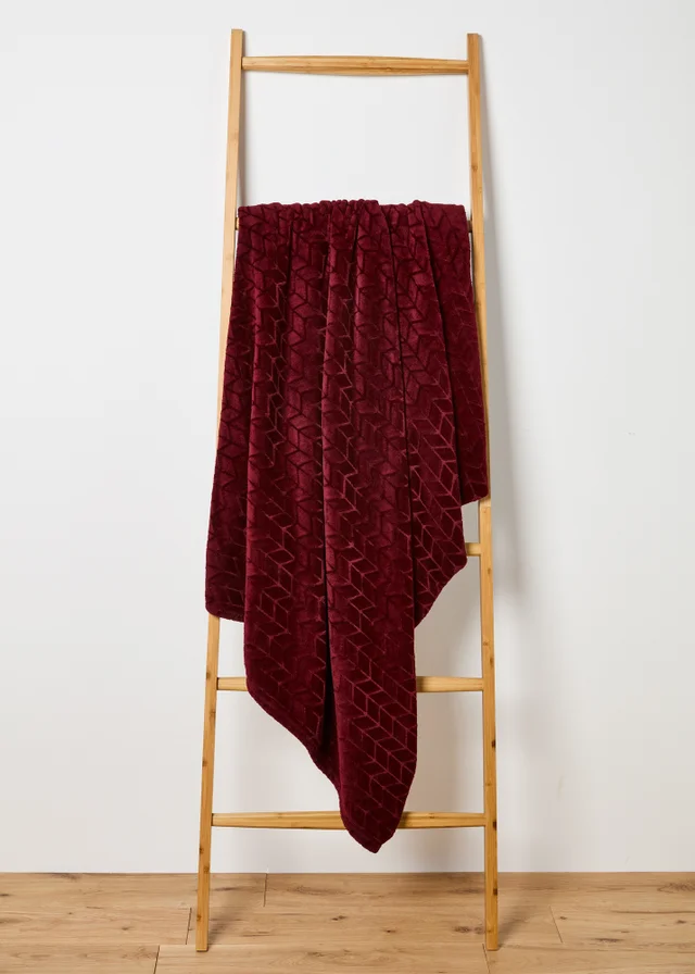 Burgundy Chevron Embossed Fleece Throw