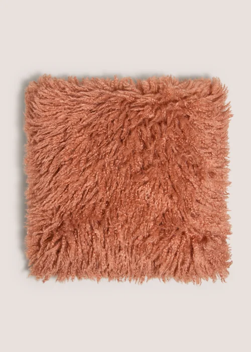 Orange Faux Fur Cushion Image 1