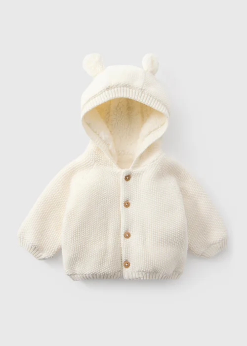 Baby Cream Borg Lined Cardigan (0-23mths) - Up to 1 Month Image 1