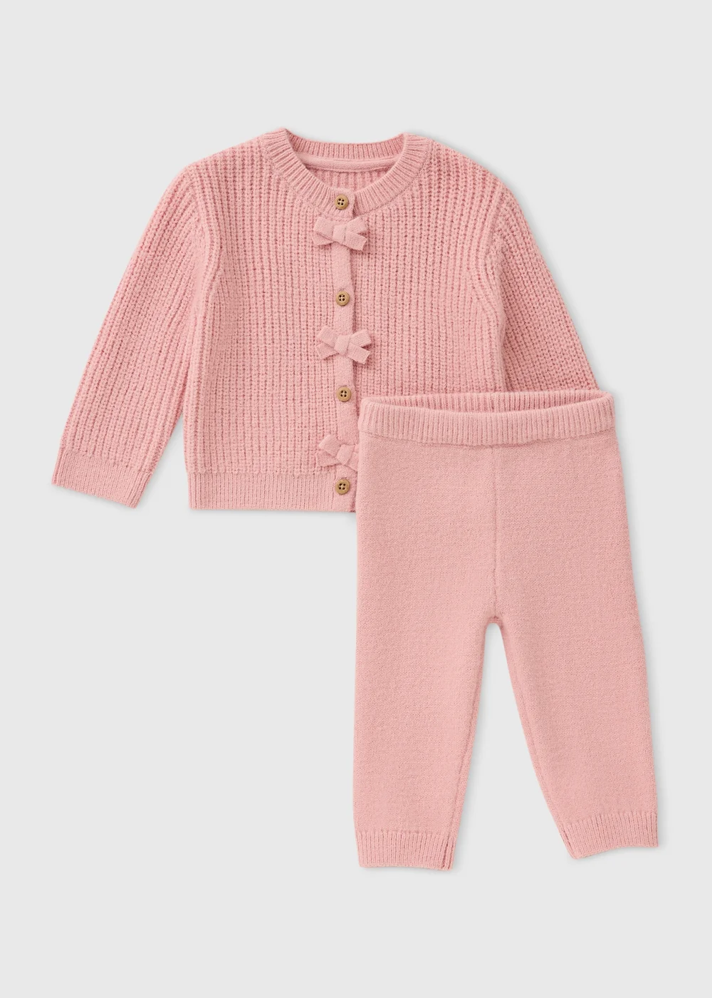 Baby Pink Bow Knitted Top & Trouser Set (0-23mths) - Up to 1 Month Image 1