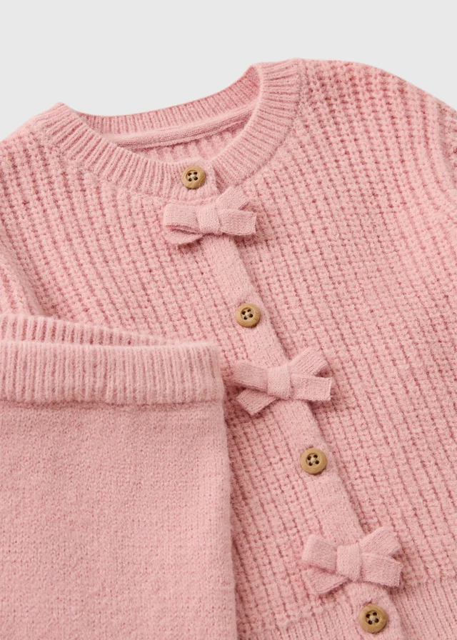 Baby Pink Bow Knitted Top & Trouser Set (0-23mths)