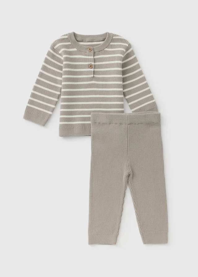 Baby Brown Knitted Stripe Top & Trouser Set (0-23mths)
