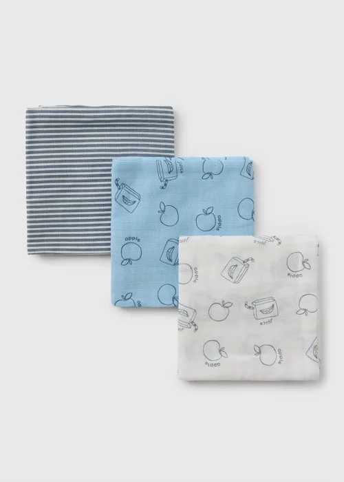 3 Pack Baby Snack Stripe Muslin Cloths - One Size Image 2