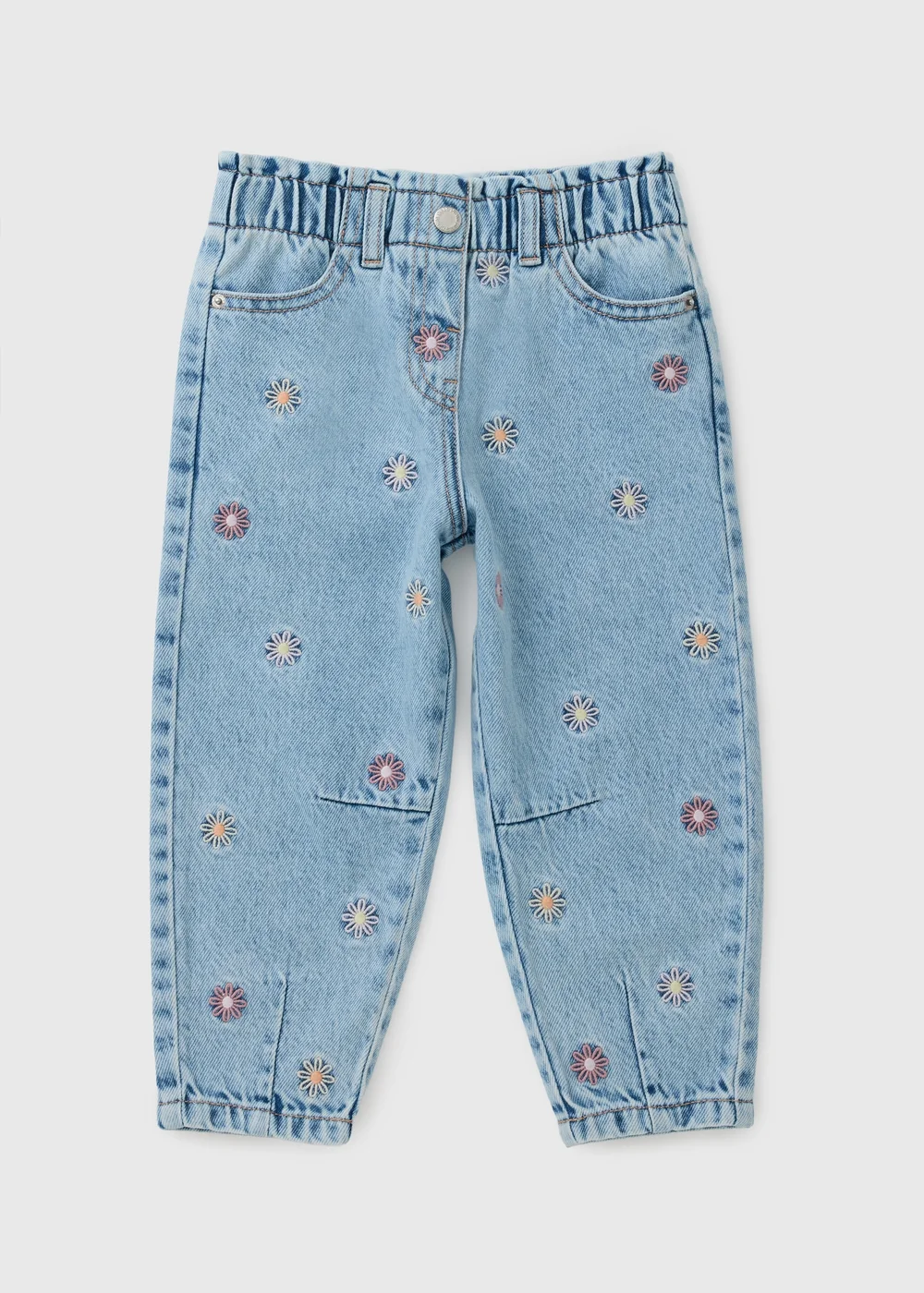 Girls Dark Wash Floral Embroidered Barrel Leg Jeans (1-8yrs) - 3-4 Yrs Image 1