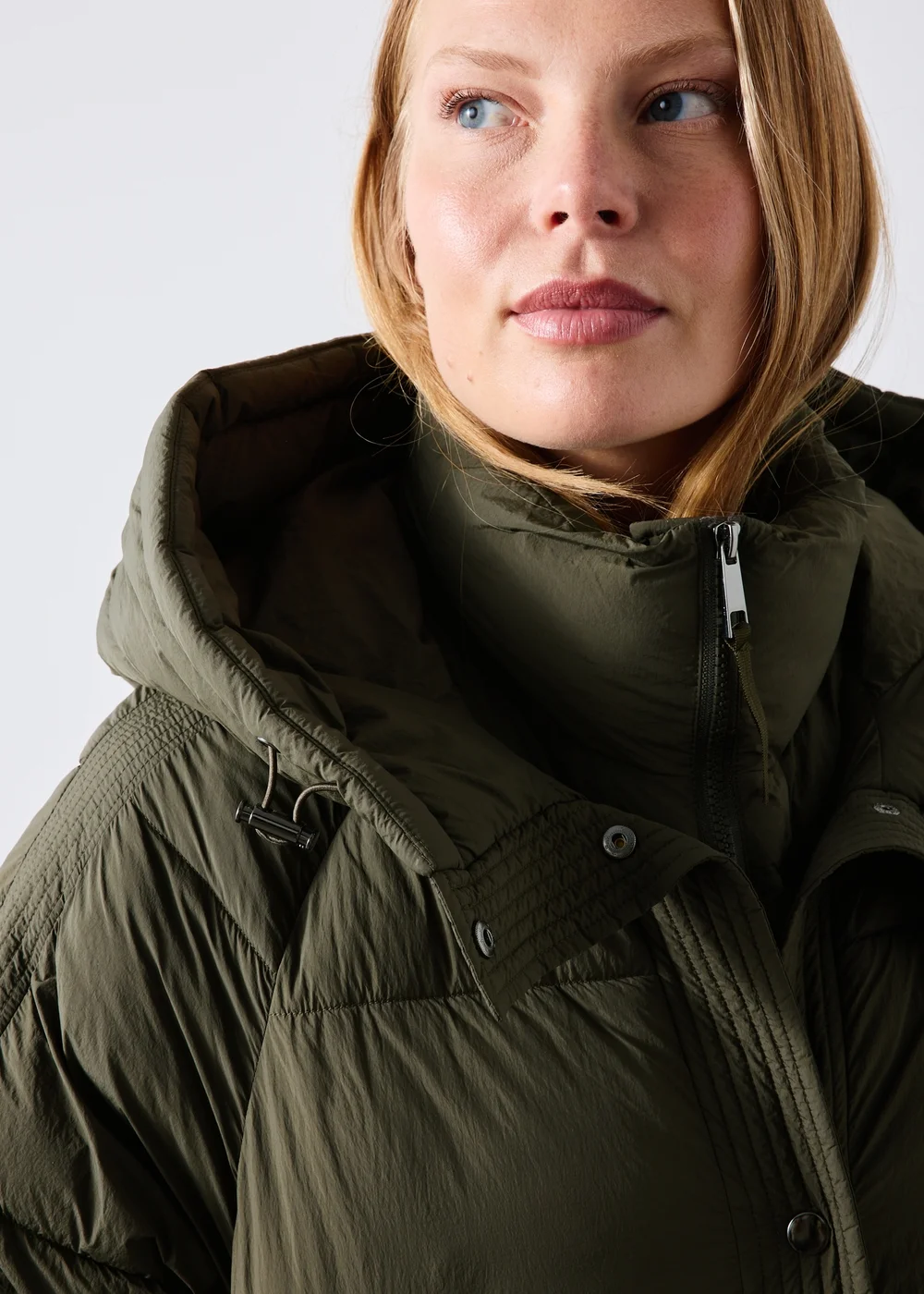 Olive Long Padded Hooded Coat - S Image 3