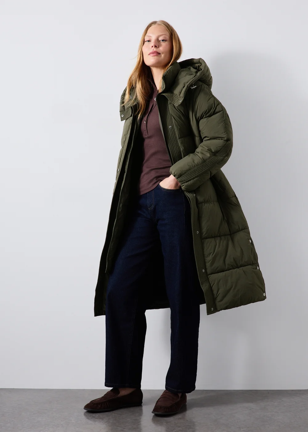 Olive Long Padded Hooded Coat - S Image 4