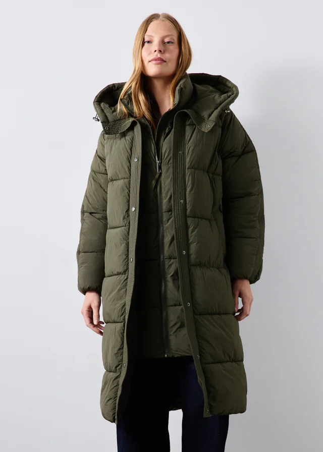 Olive Long Padded Hooded Coat
