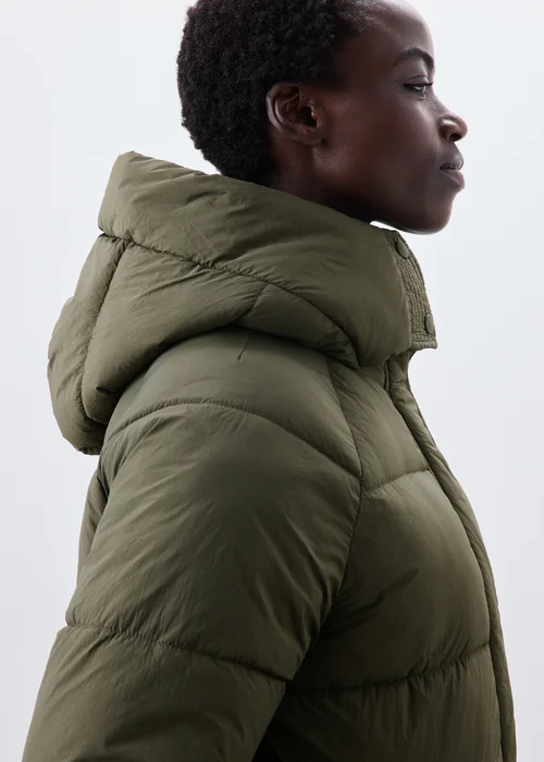 Olive Mid Length Padded Hooded Coat - S Image 3
