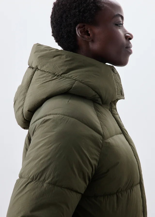 Olive Mid Length Padded Hooded Coat