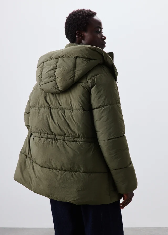 Olive Mid Length Padded Hooded Coat