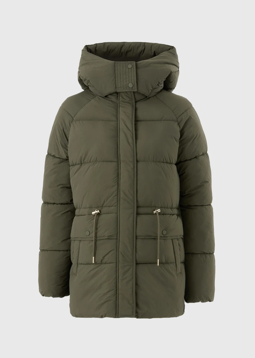 Olive Mid Length Padded Hooded Coat - S Image 5