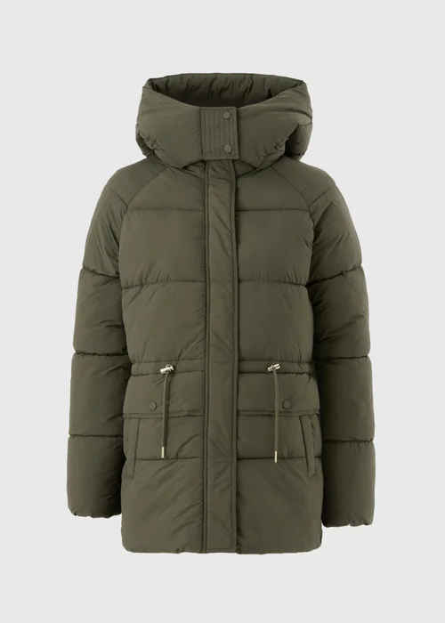Olive Mid Length Padded Hooded Coat - S Image 5
