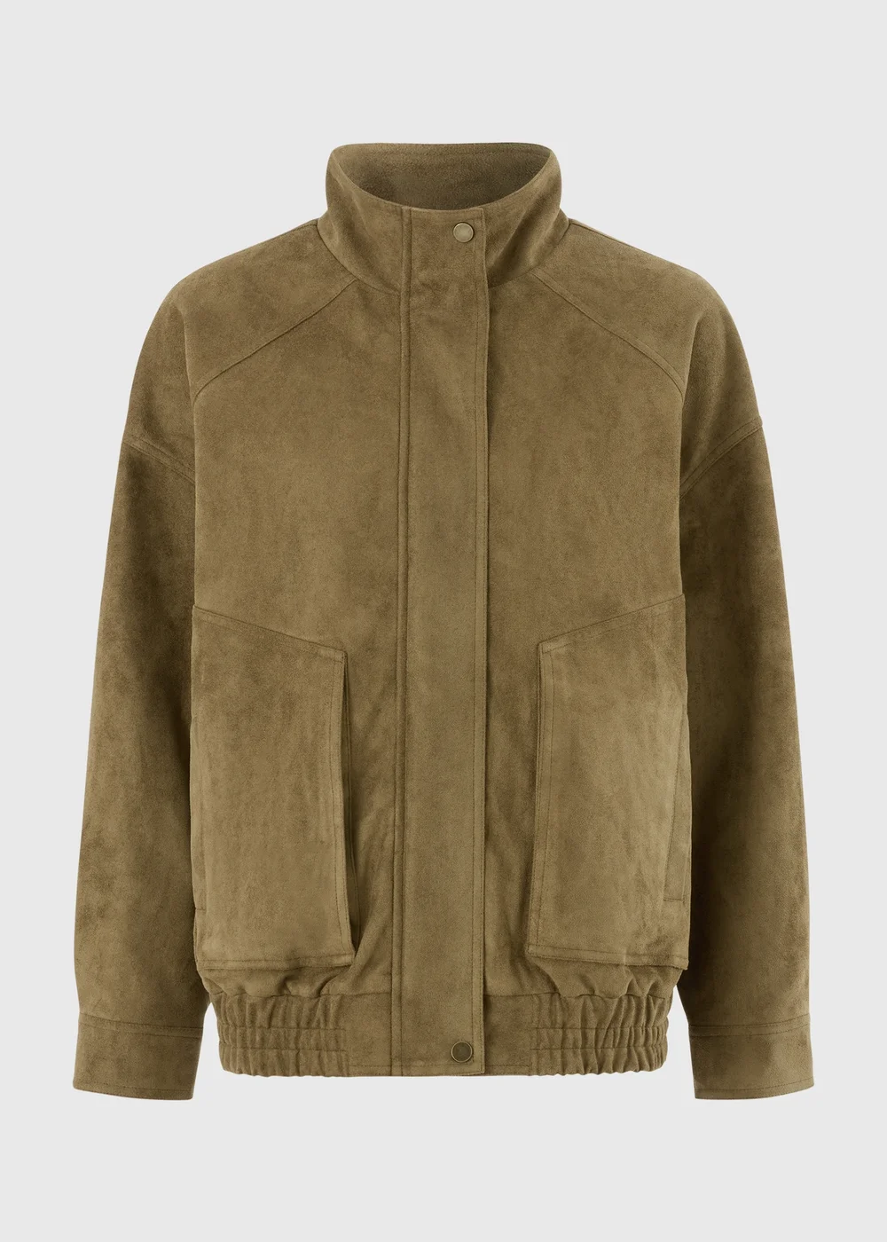 Khaki Suede Funnel Neck Bomber Jacket - 8 Image 1