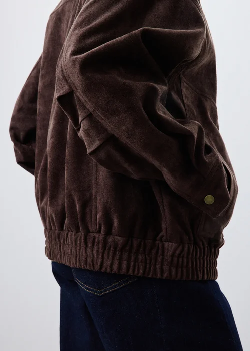 Chocolate Brown Suedette Funnel Neck Bomber Jacket - 8 Image 3