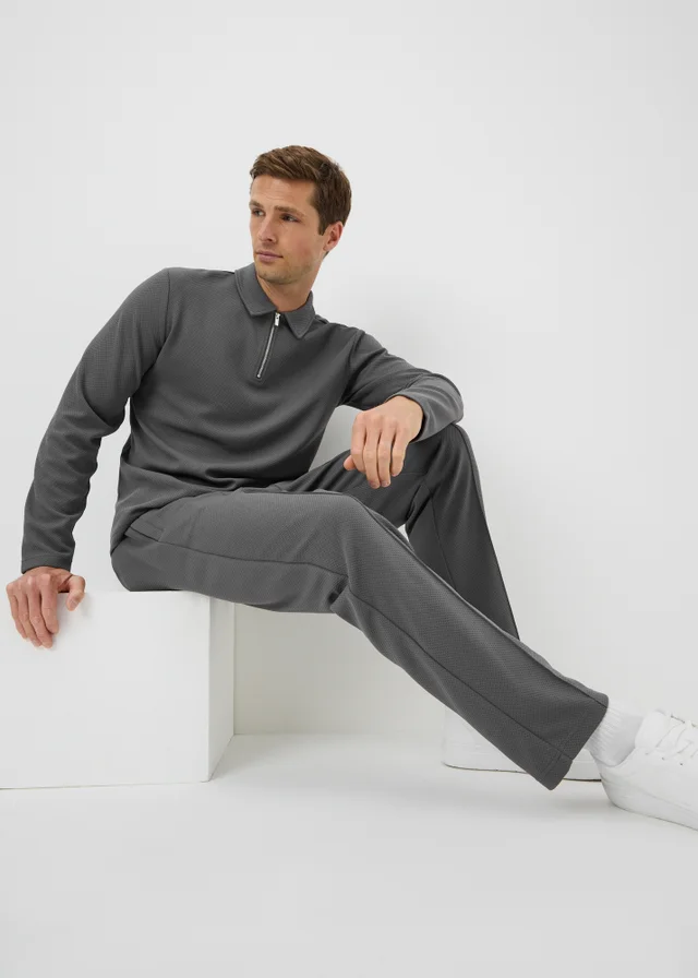Dark Grey Jacquard Smart Co Ord Jogging Bottoms
