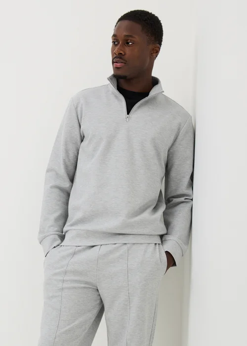 Grey Marl Pique Half Zip Co Ord Jumper - S Image 1