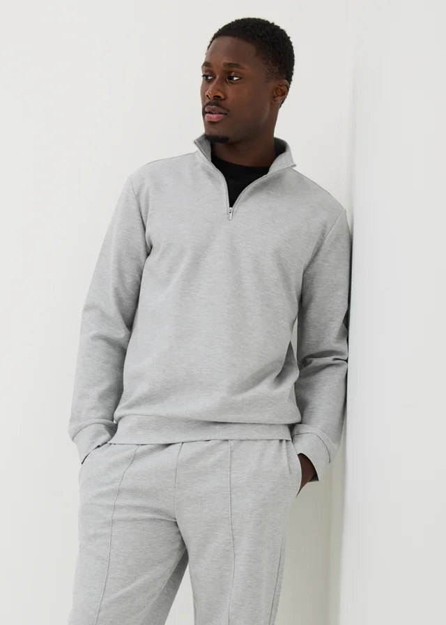 Grey Marl Pique Half Zip Co Ord Jumper