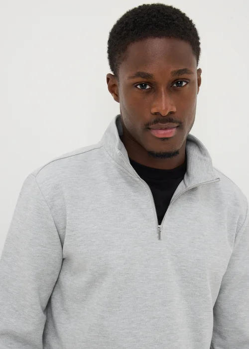 Grey Marl Pique Half Zip Co Ord Jumper - S Image 3