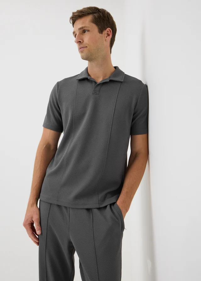 Dark Grey Jacquard Smart Co Ord Polo Shirt