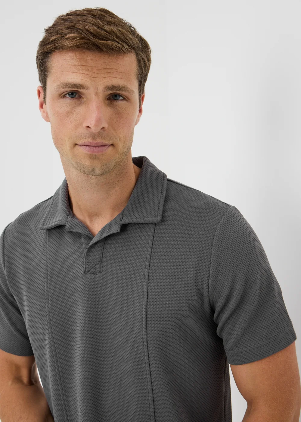 Dark Grey Jacquard Smart Co Ord Polo Shirt - S Image 3