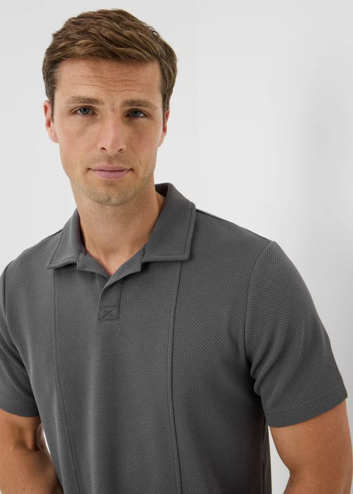 Dark Grey Jacquard Smart Co Ord Polo Shirt - S Image 3