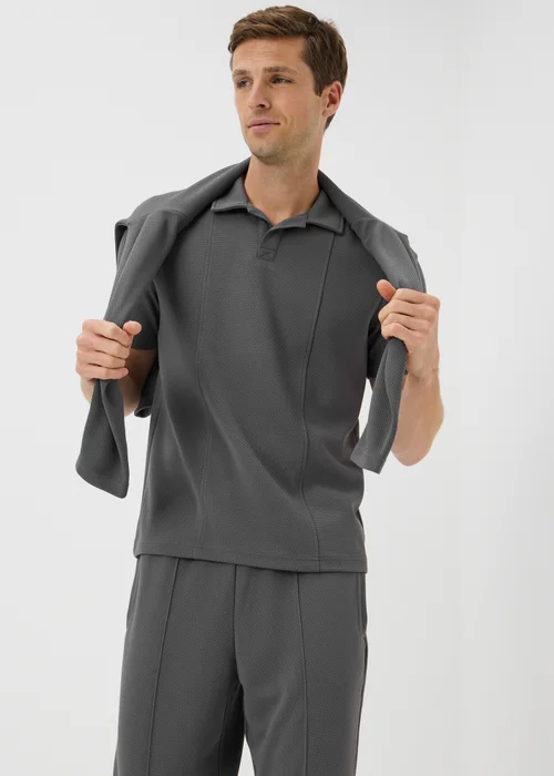 Dark Grey Jacquard Smart Co Ord Polo Shirt - S Image 1
