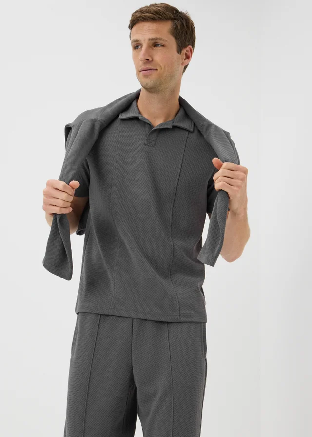 Dark Grey Jacquard Smart Co Ord Polo Shirt
