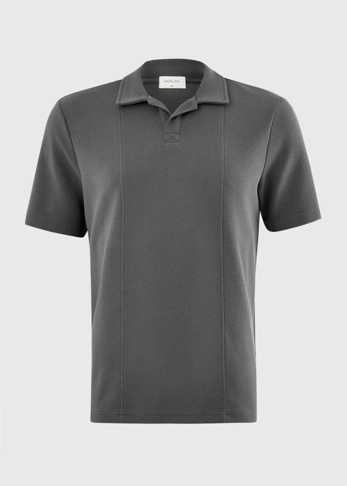 Dark Grey Jacquard Smart Co Ord Polo Shirt - S Image 4