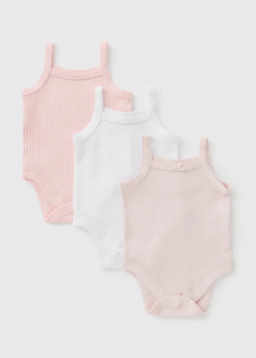 3 Pack Baby Pink Cami Bodysuits (0-23mths) - Up to 1 Month Image 1