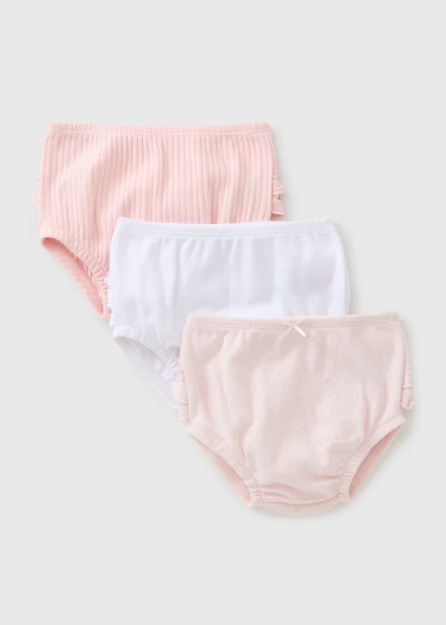 3 Pack Baby Pink Frill Knickers (0-23mths)