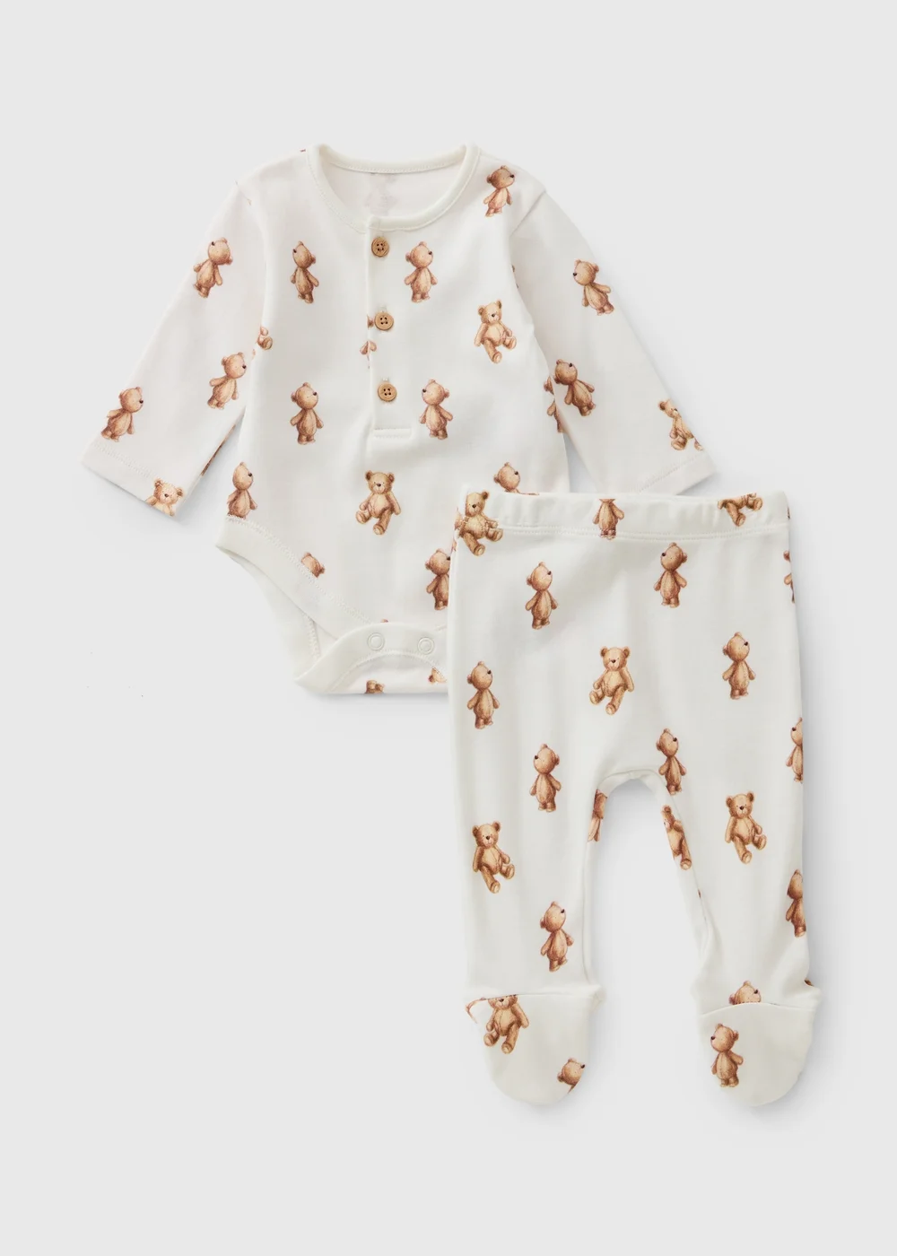 Baby Cream Patch Teddy Print Bodysuit & Trouser Set (0-18mths) - 12-18 months Image 1