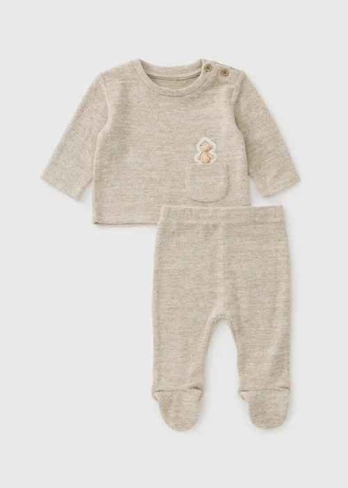 Baby Beige Patch Bear Top and Legging Set (0-18mths) - First Size Image 1