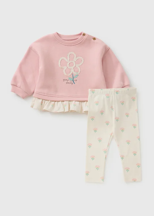 Baby Pink Flower Sweatshirt & Leggings Set (Newborn - 23mths) - Up to 1 Month Image 1