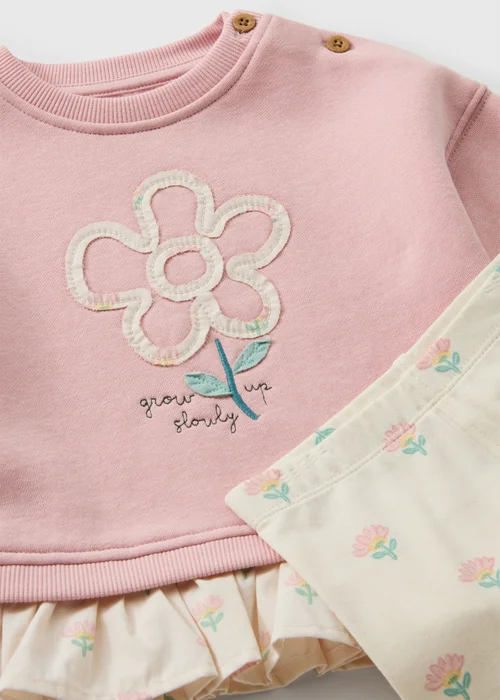 Baby Pink Flower Sweatshirt & Leggings Set (Newborn - 23mths) - Up to 1 Month Image 2