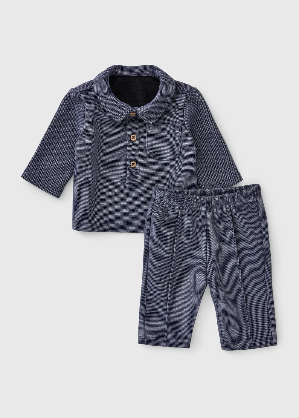 Baby Boys Blue Smart Collar Top & Trouser Set (0-23mths) - Up to 1 Month Image 1