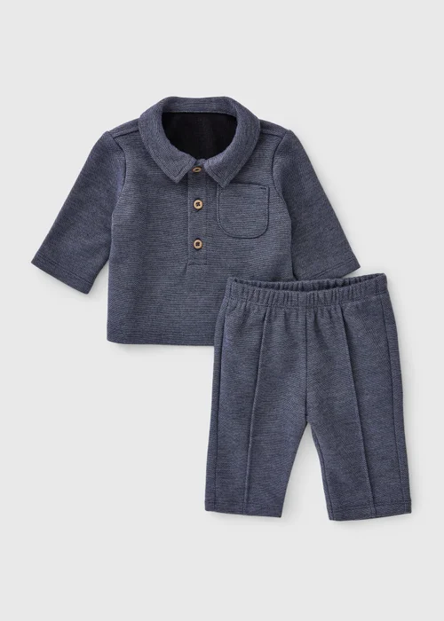 Baby Boys Blue Smart Collar Top & Trouser Set (0-23mths) - Up to 1 Month Image 1