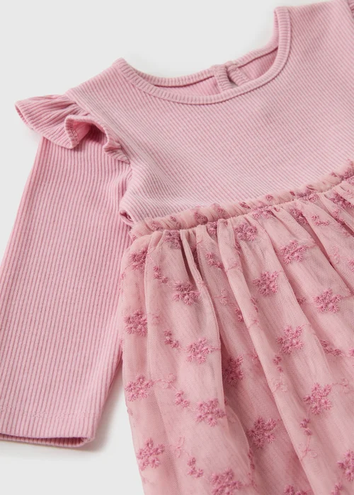 Baby Pink Floral Mesh Dress (Newborn-23Mnths) - 0-3 months Image 2