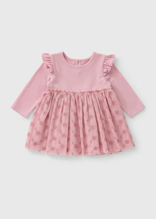 Baby Pink Floral Mesh Dress (Newborn-23Mnths) - 0-3 months Image 1