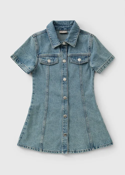 Girls Blue Short Sleeve Denim Dress (7-15yrs) - 15 Yrs Image 1