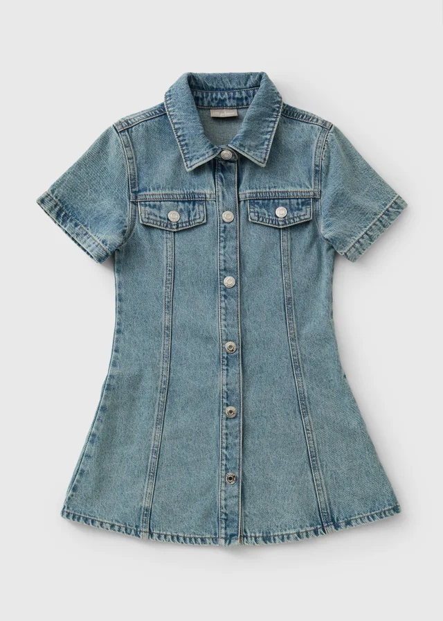 Girls Blue Short Sleeve Denim Dress (7-15yrs)