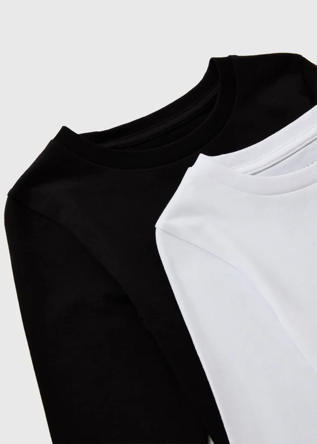 2 Pack Girls Black & White Long Sleeve T-Shirts (7-15yrs)